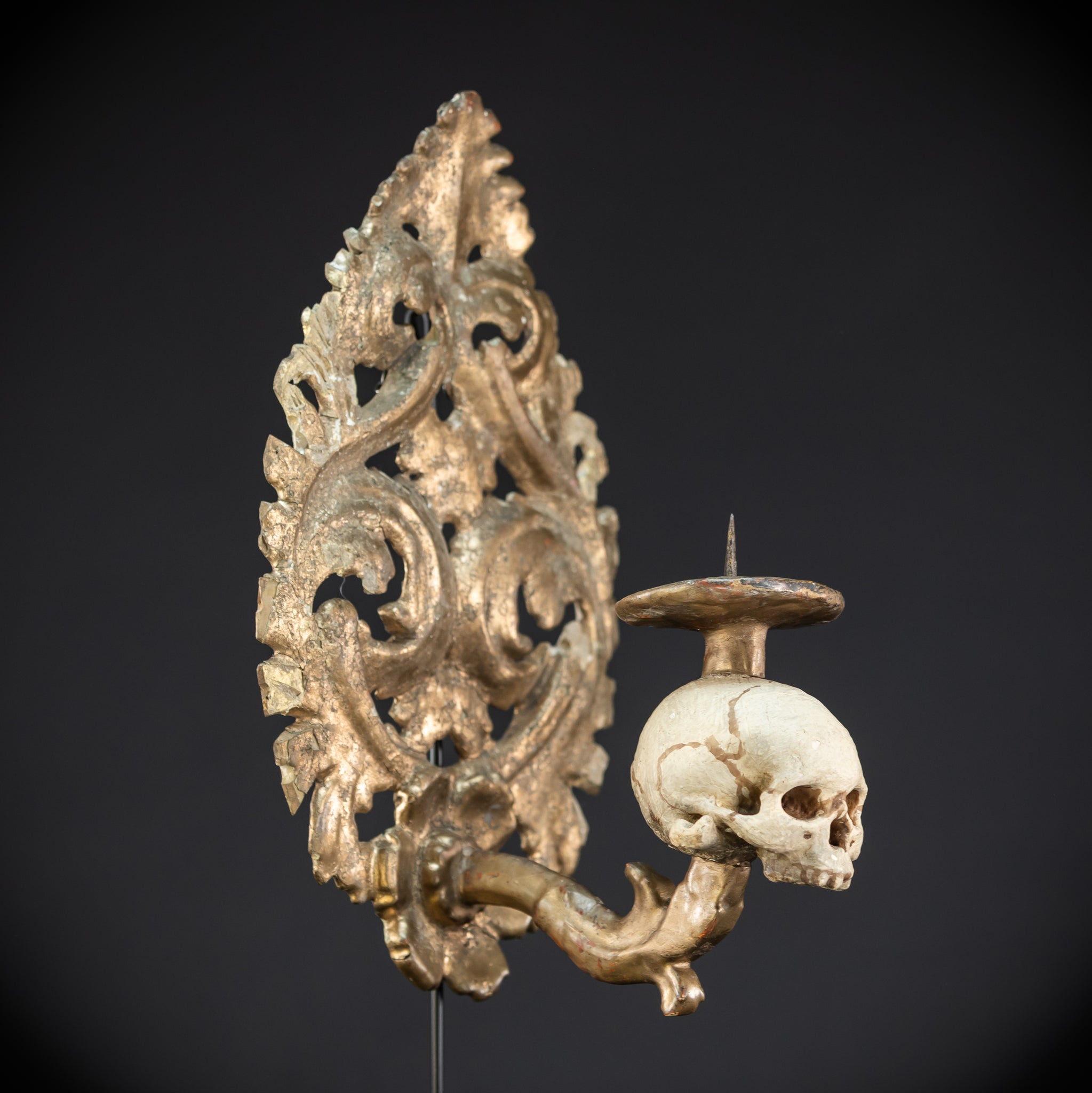Pair Memento Mori Wall Candleholders 18th C | 15.2”