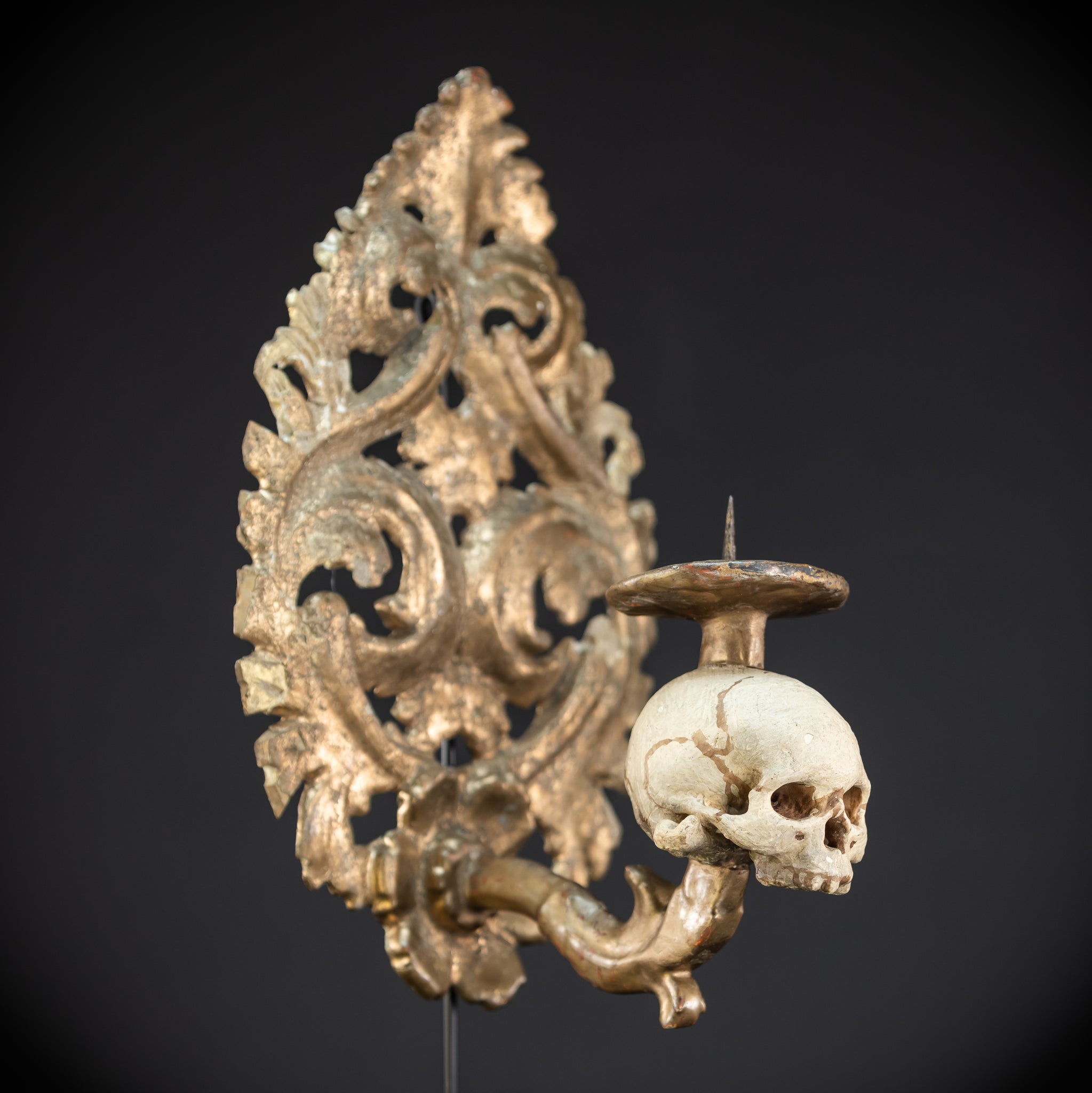 Pair Memento Mori Wall Candleholders 18th C | 15.2”