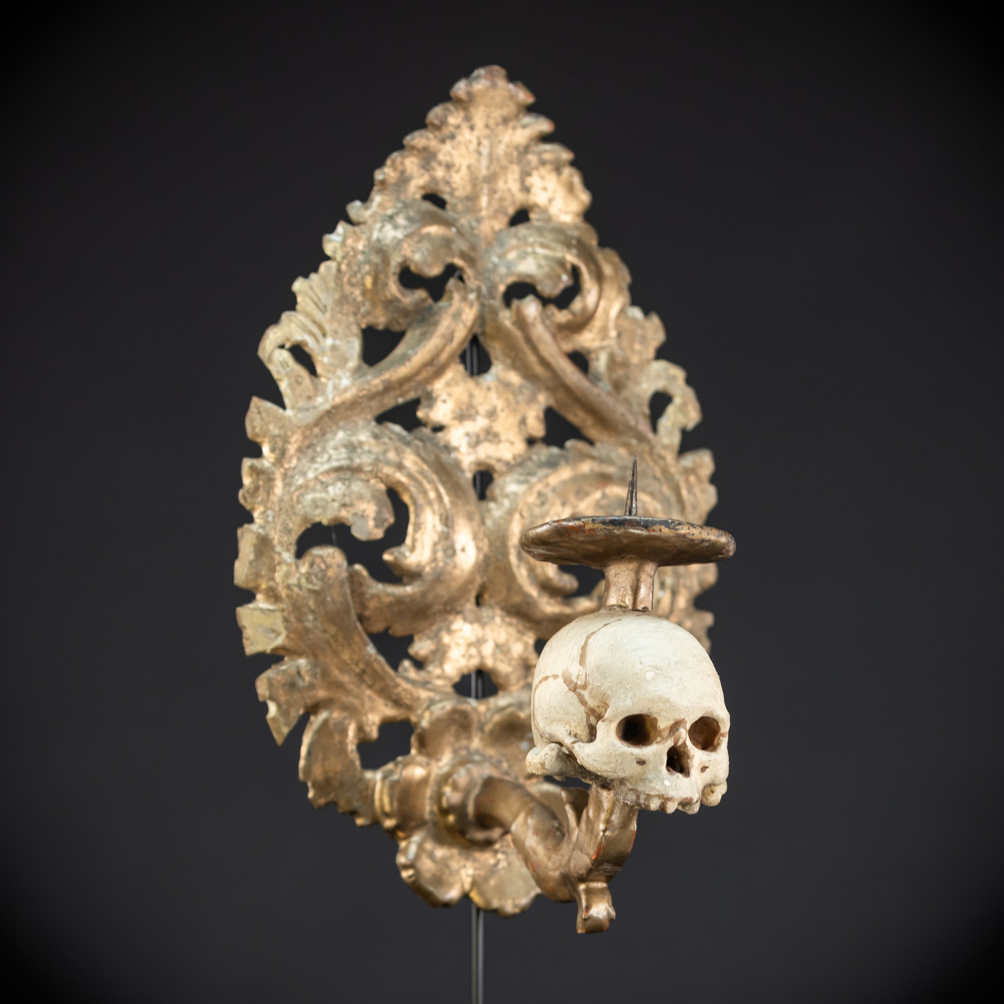Pair Memento Mori Wall Candleholders 18th C | 15.2”