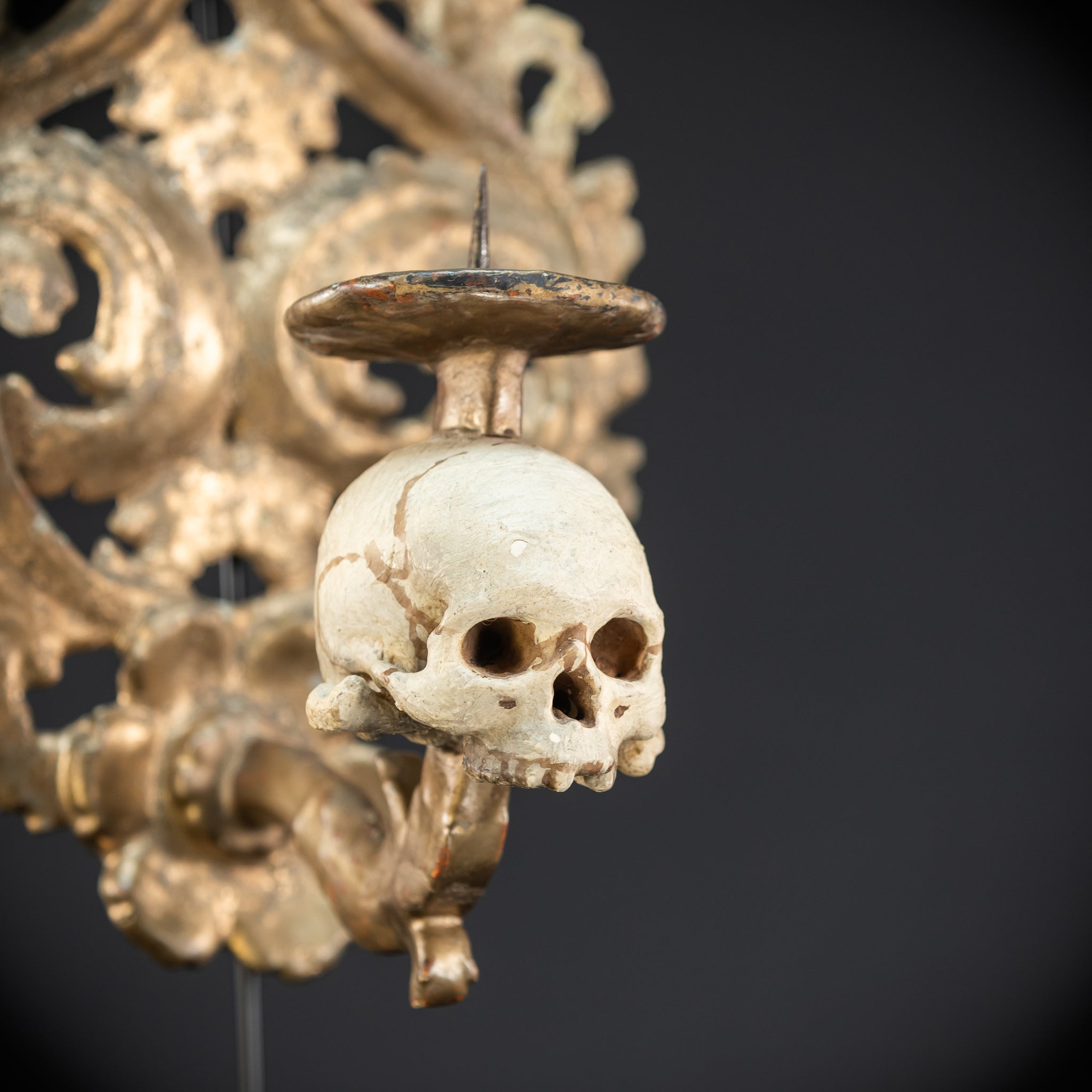Pair Memento Mori Wall Candleholders 18th C | 15.2”