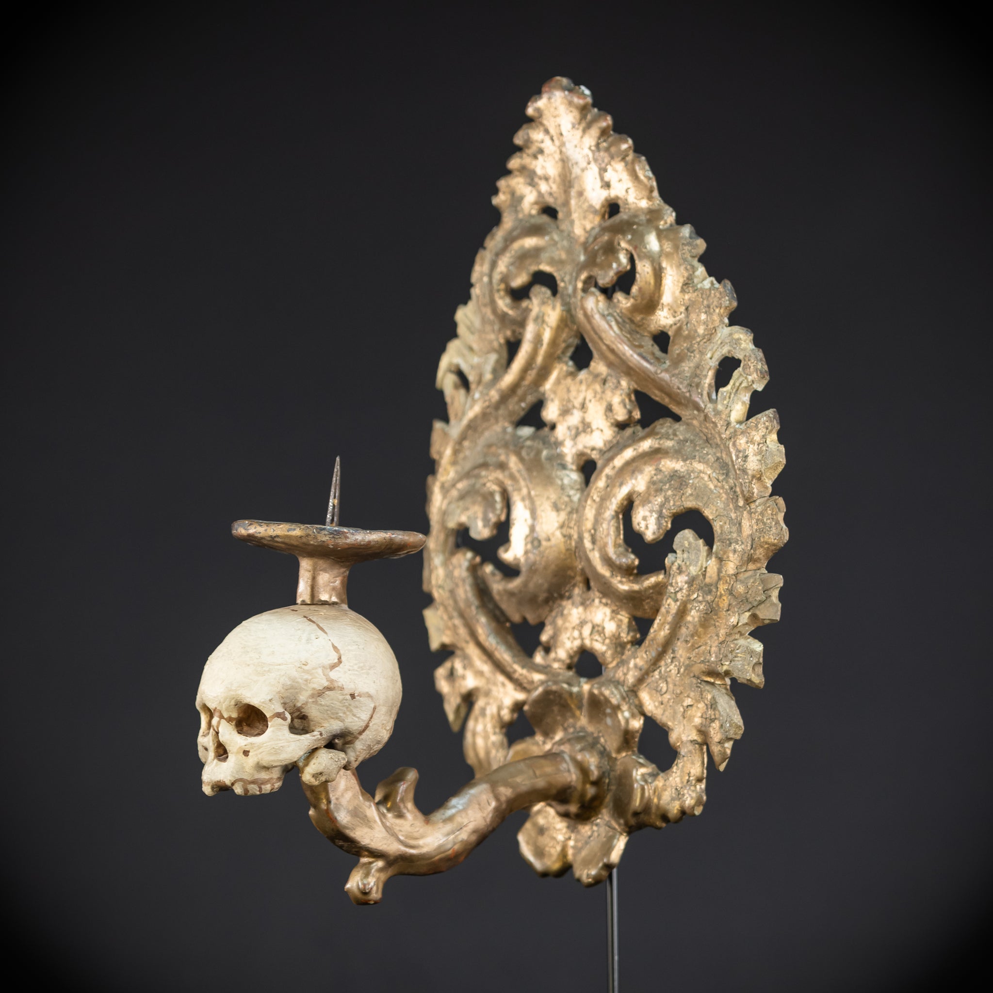 Pair Memento Mori Wall Candleholders 18th C | 15.2”