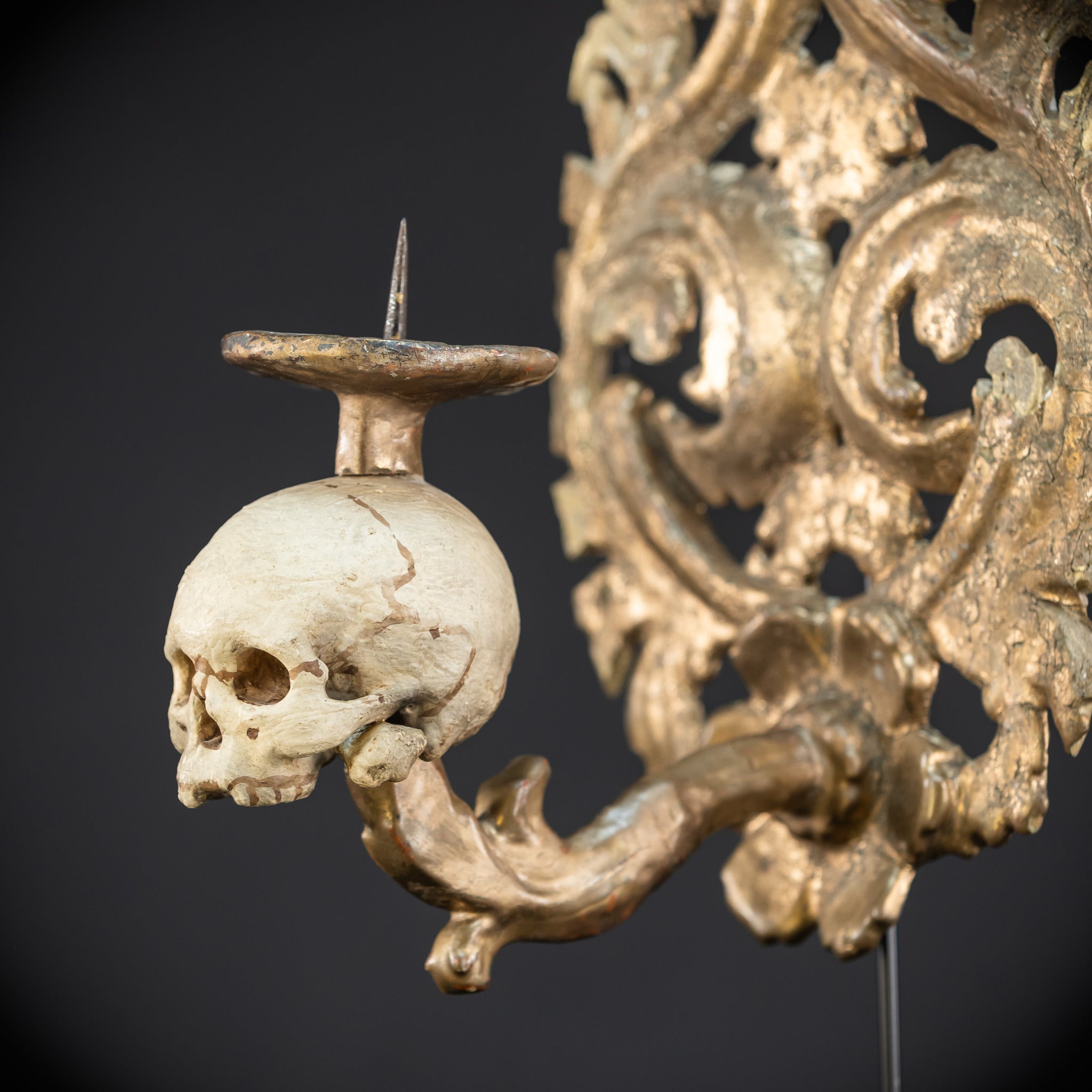Pair Memento Mori Wall Candleholders 18th C | 15.2”
