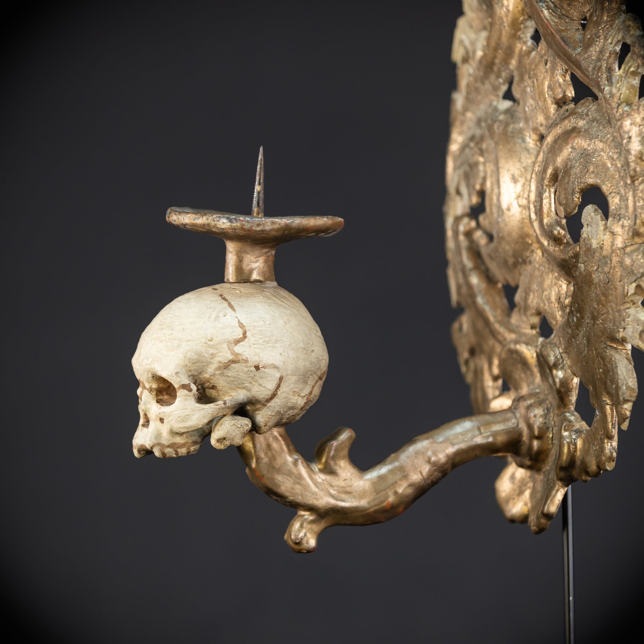 Pair Memento Mori Wall Candleholders 18th C | 15.2”