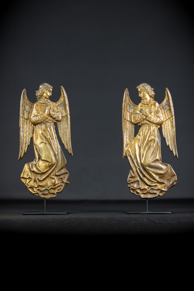 Pair Angel Sculptures | Antique Bronze 1800s | 11"