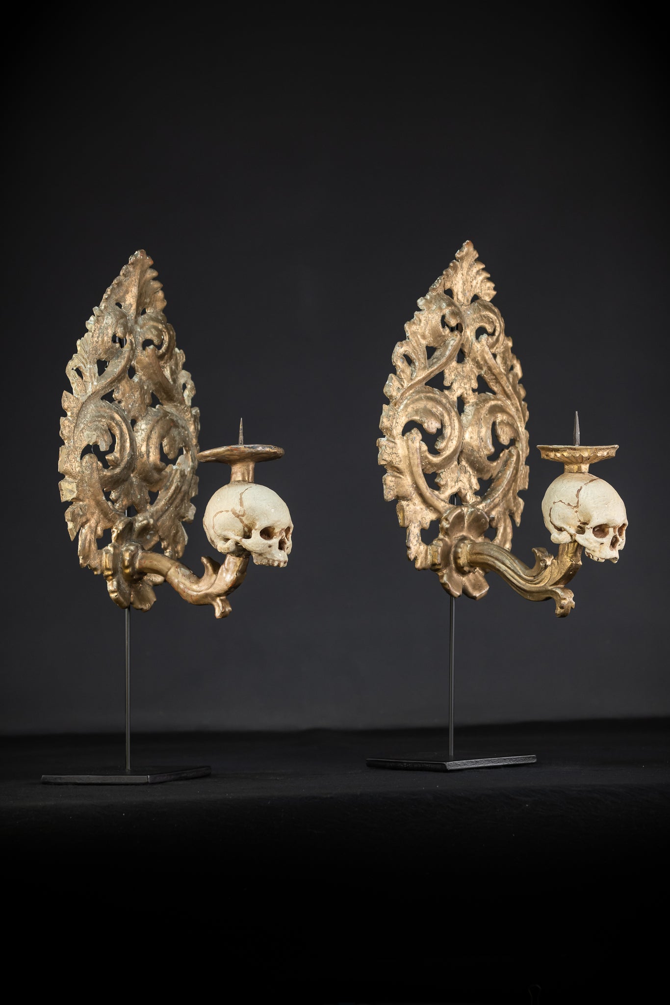 Pair Memento Mori Wall Candleholders 18th C | 15.2”
