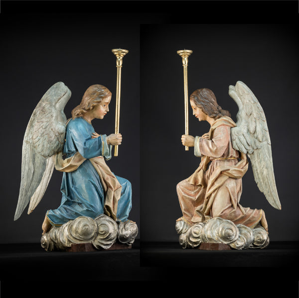 Pair of Angel Statues | 1800s Antique | 33.9" / 86 cm