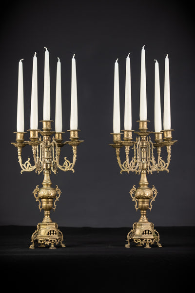Pair of Baroque Bronze Candelabras | mid 1900s Vintage | 16.1" / 41 cm