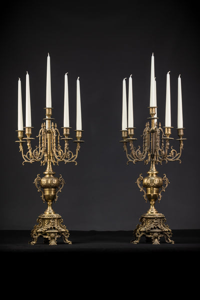 Pair of Baroque Bronze Candelabras | Vintage 24" / 61 cm