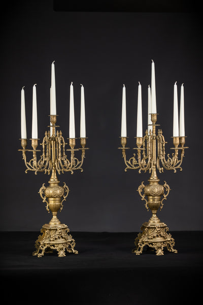 Pair of Baroque Bronze Candelabras | Vintage 27.2" / 69 cm