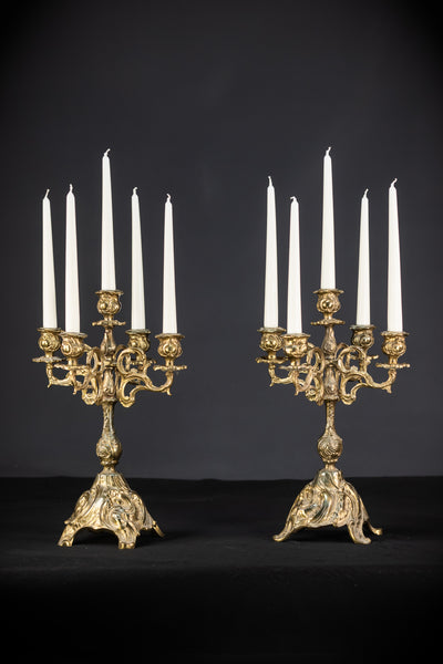 Pair of Baroque Bronze Candelabras | mid 1900s Vintage | 16.1" / 41 cm