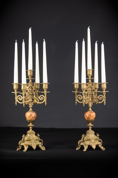 Pair of Baroque Bronze Candelabras | mid 1900s Vintage | 16.9" / 43 cm
