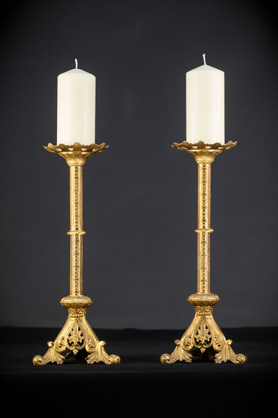 Pair of Gothic Bronze Candlesticks | 1800s Antique