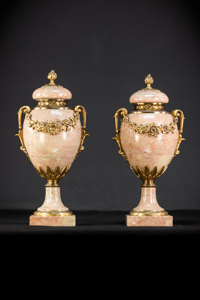 Pair of Urns / Cassolettes Marble and Gilt Bronze | 1800s Antique