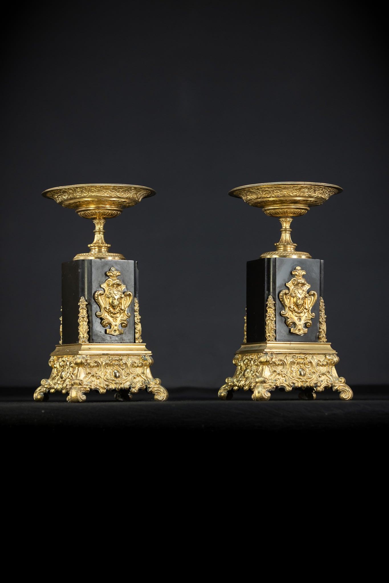 Pair of Urns Gilded Bronze & Marble | 1700s | 11.8”