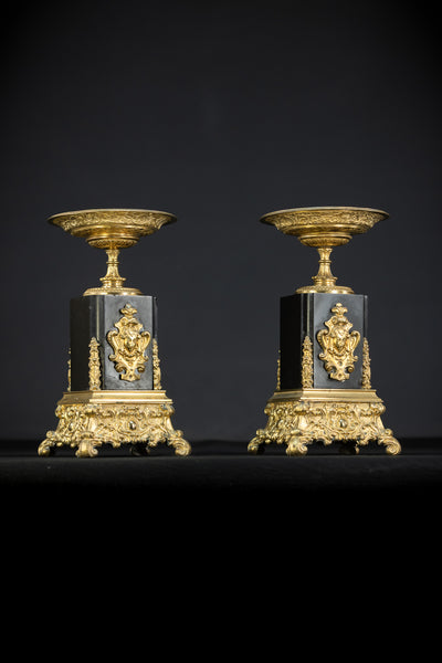 Pair of Urns Gilded Bronze & Marble | 1700s | 11.8”