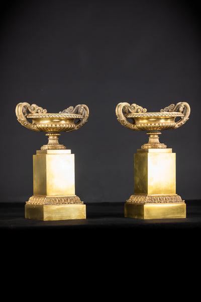 Pair of Urns / Tazze Gilded Bronze-Brass 1700s  | 13”