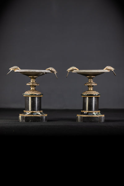 Pair of Urns / Tazze Gilded Bronze & Marble 1800s  | 8.9”