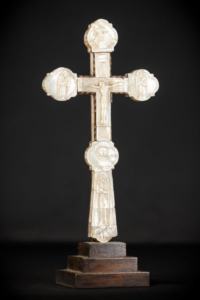 Mother of Pearl Blessing Cross | 1800s Antique | 14.2" / 36 cm
