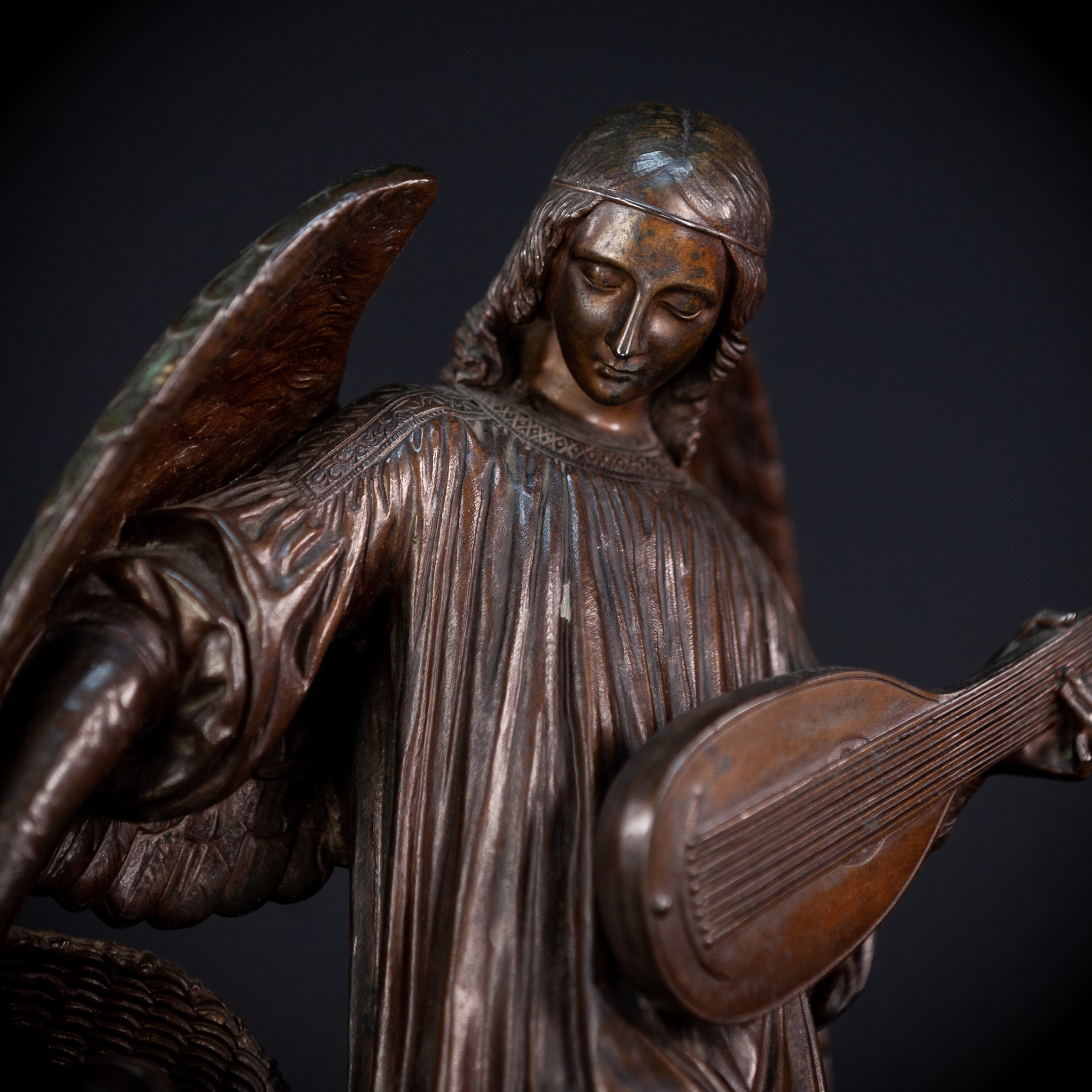 Archangel Guardian Bronze Sculpture | 1800s Antique | 15.4" / 39 cm