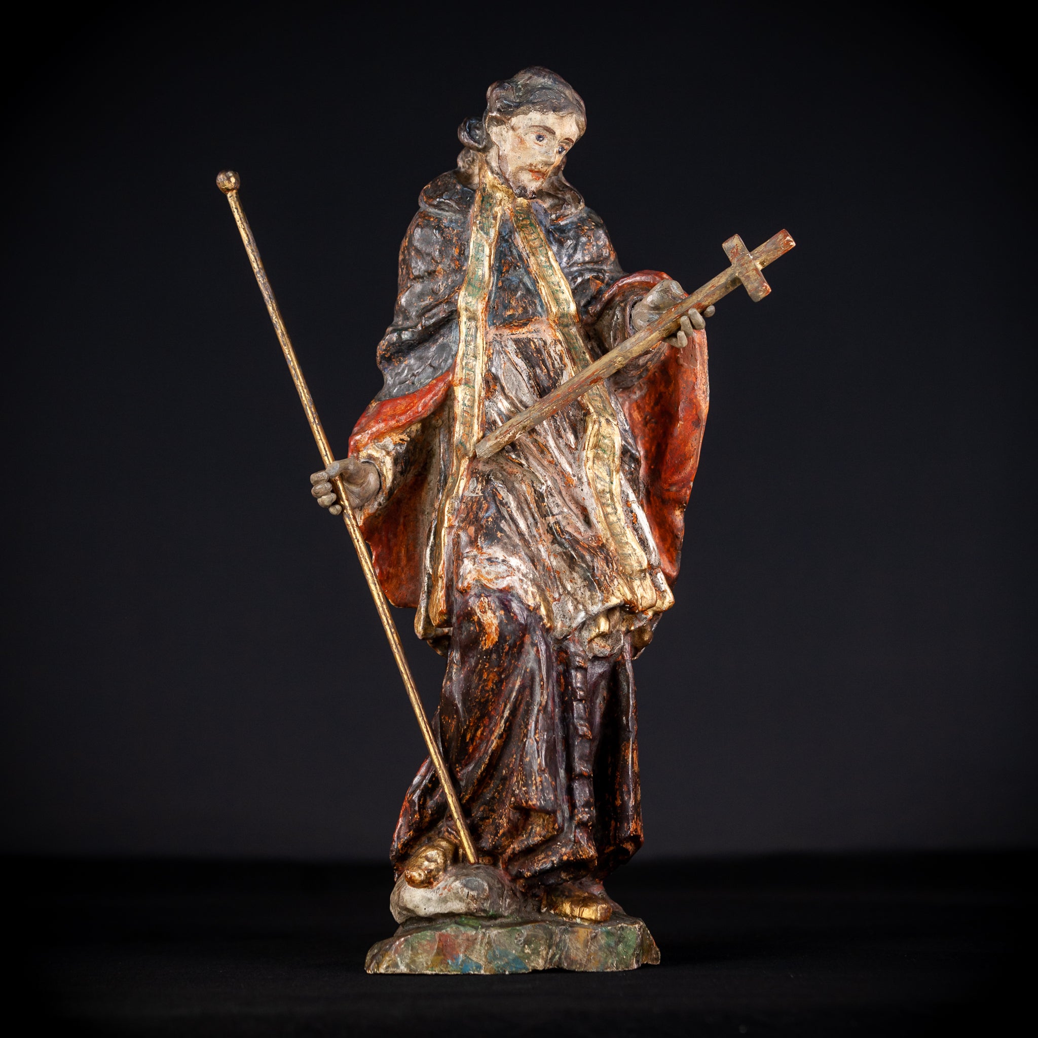 St Francis Xavier Wooden Sculpture | 1700s Antique 18.1” / 46 cm