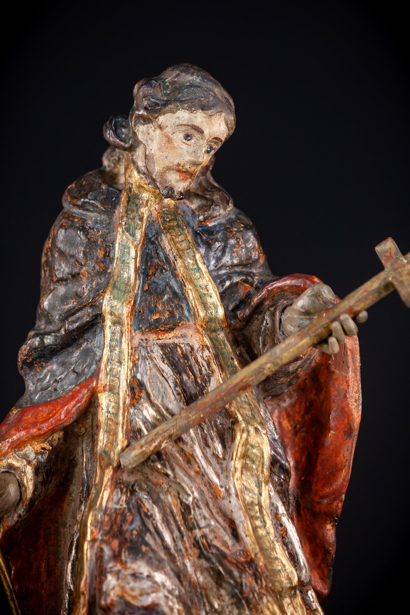 St Francis Xavier Wooden Sculpture | 1700s Antique 18.1” / 46 cm