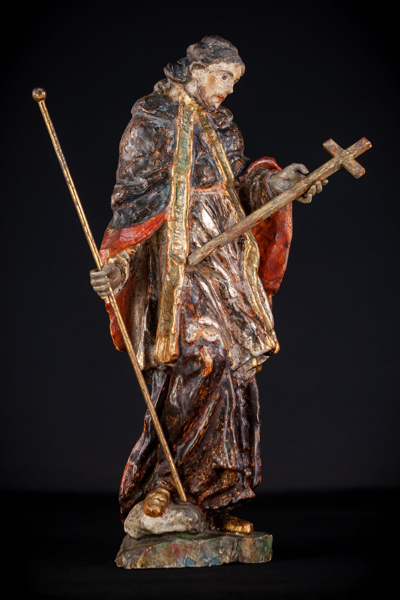 St Francis Xavier Wooden Sculpture | 1700s Antique 18.1” / 46 cm