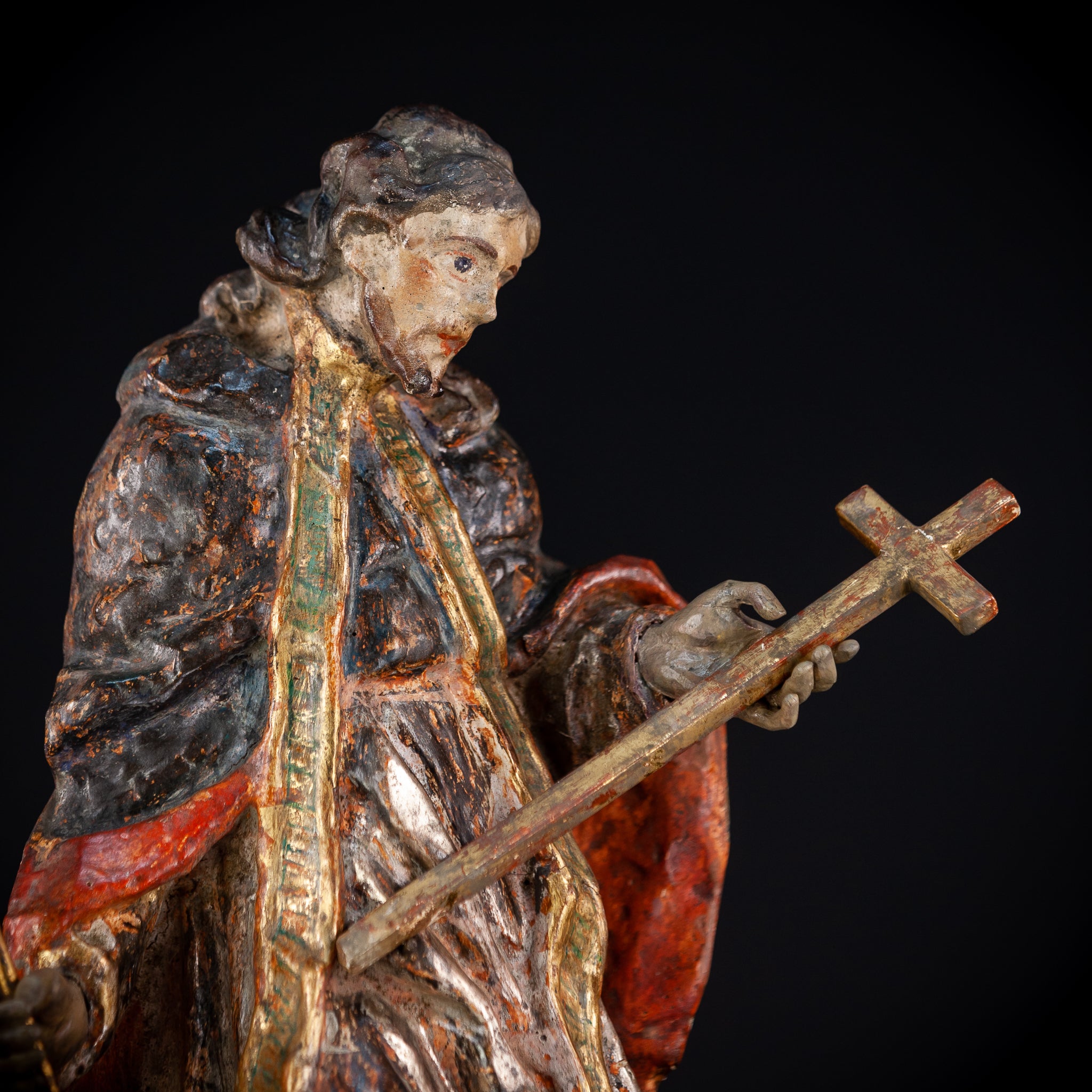 St Francis Xavier Wooden Sculpture | 1700s Antique 18.1” / 46 cm