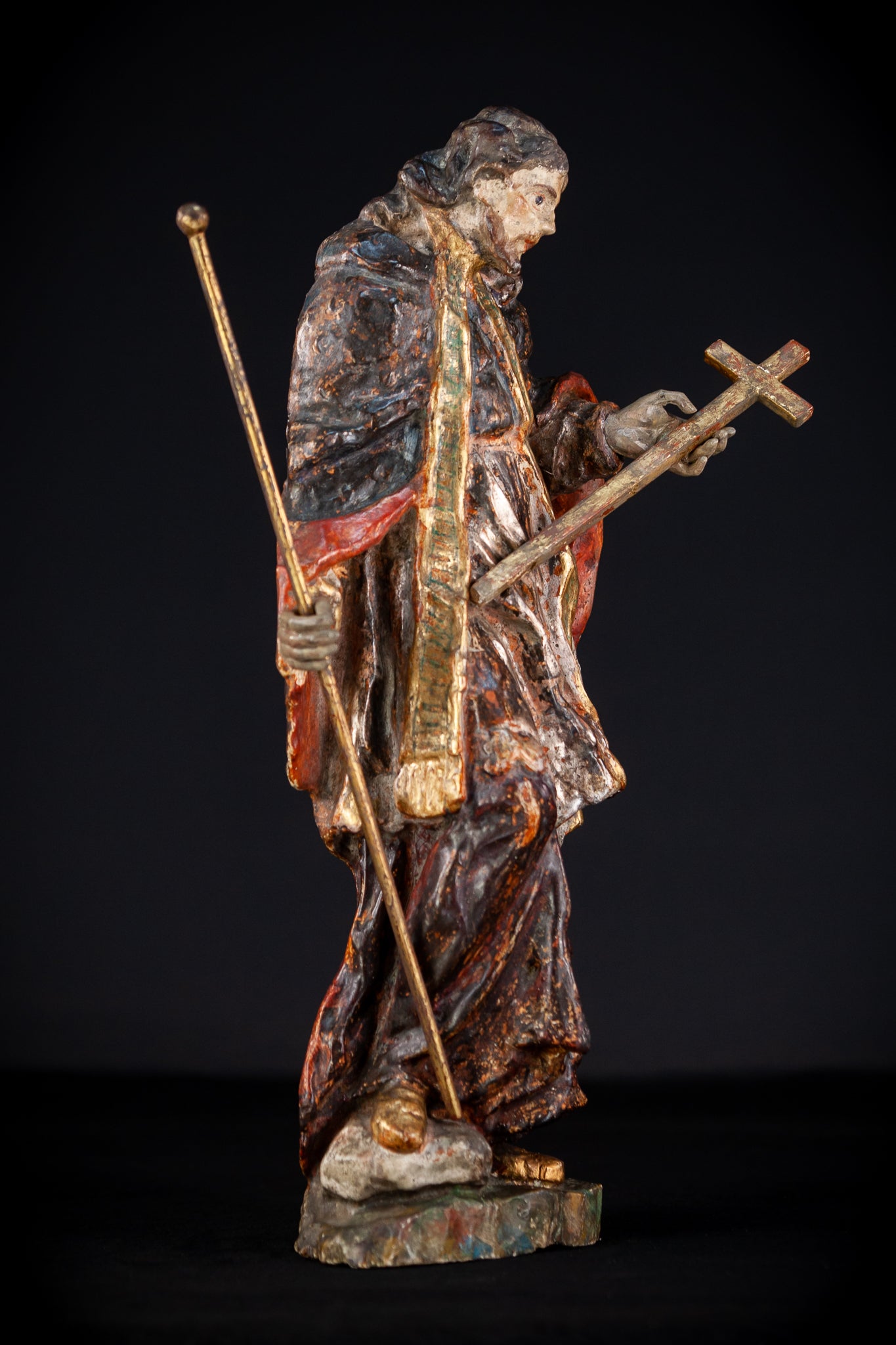 St Francis Xavier Wooden Sculpture | 1700s Antique 18.1” / 46 cm