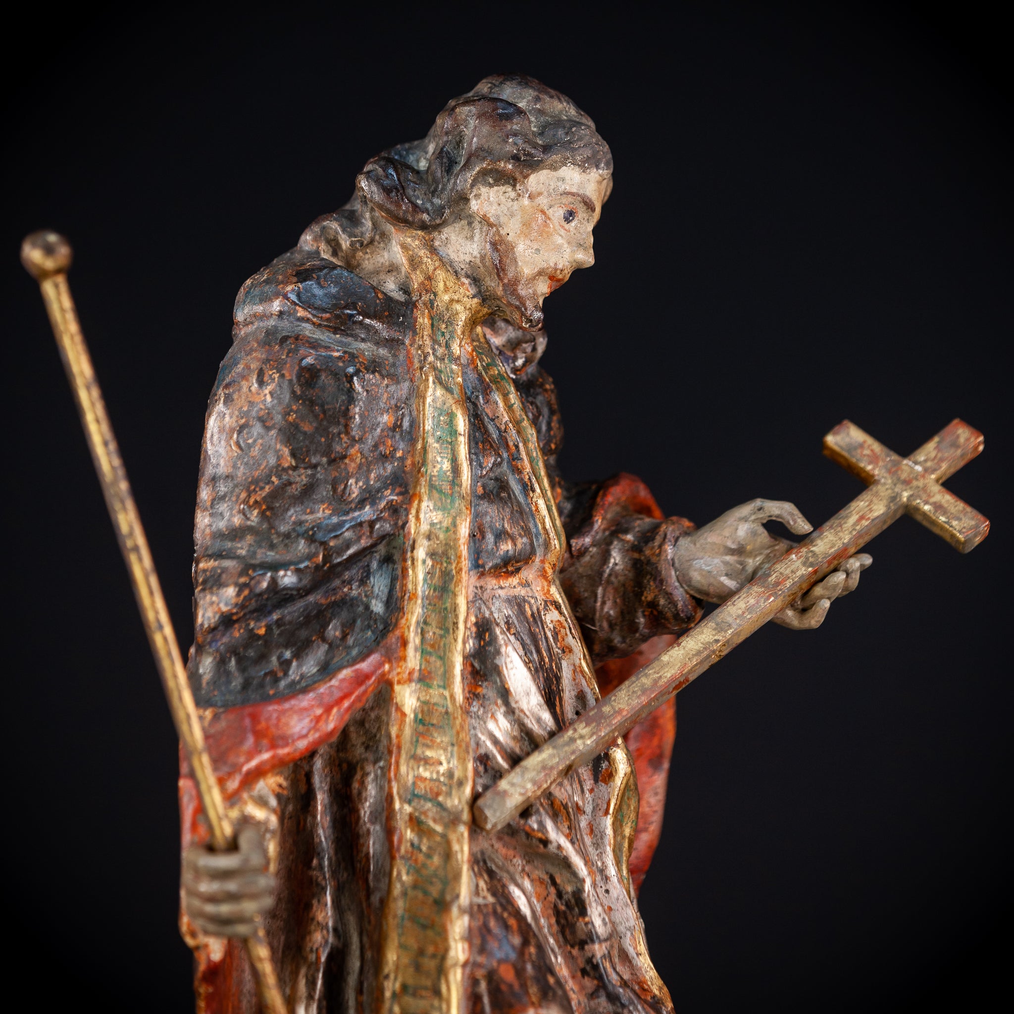 St Francis Xavier Wooden Sculpture | 1700s Antique 18.1” / 46 cm