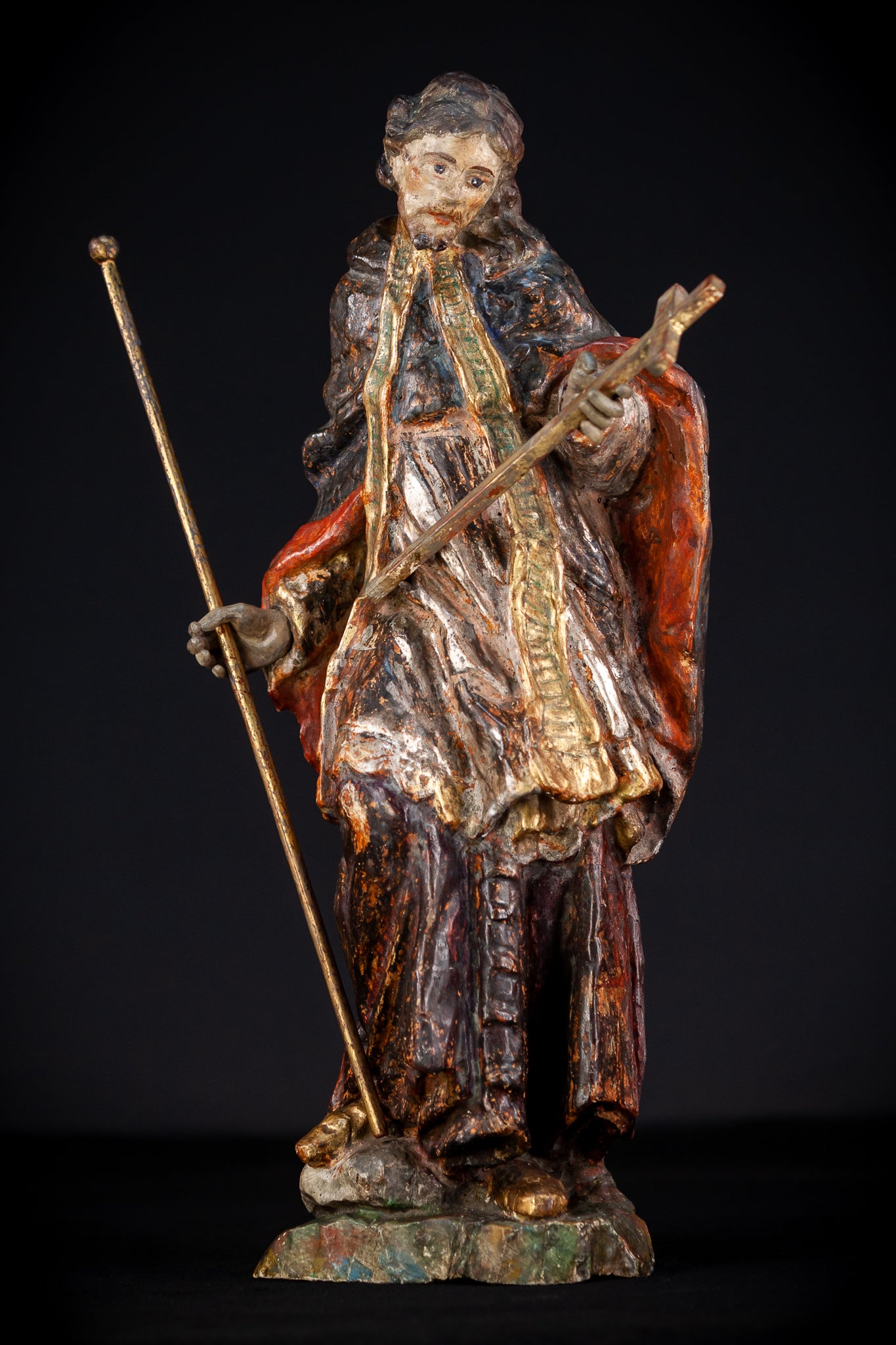 St Francis Xavier Wooden Sculpture | 1700s Antique 18.1” / 46 cm