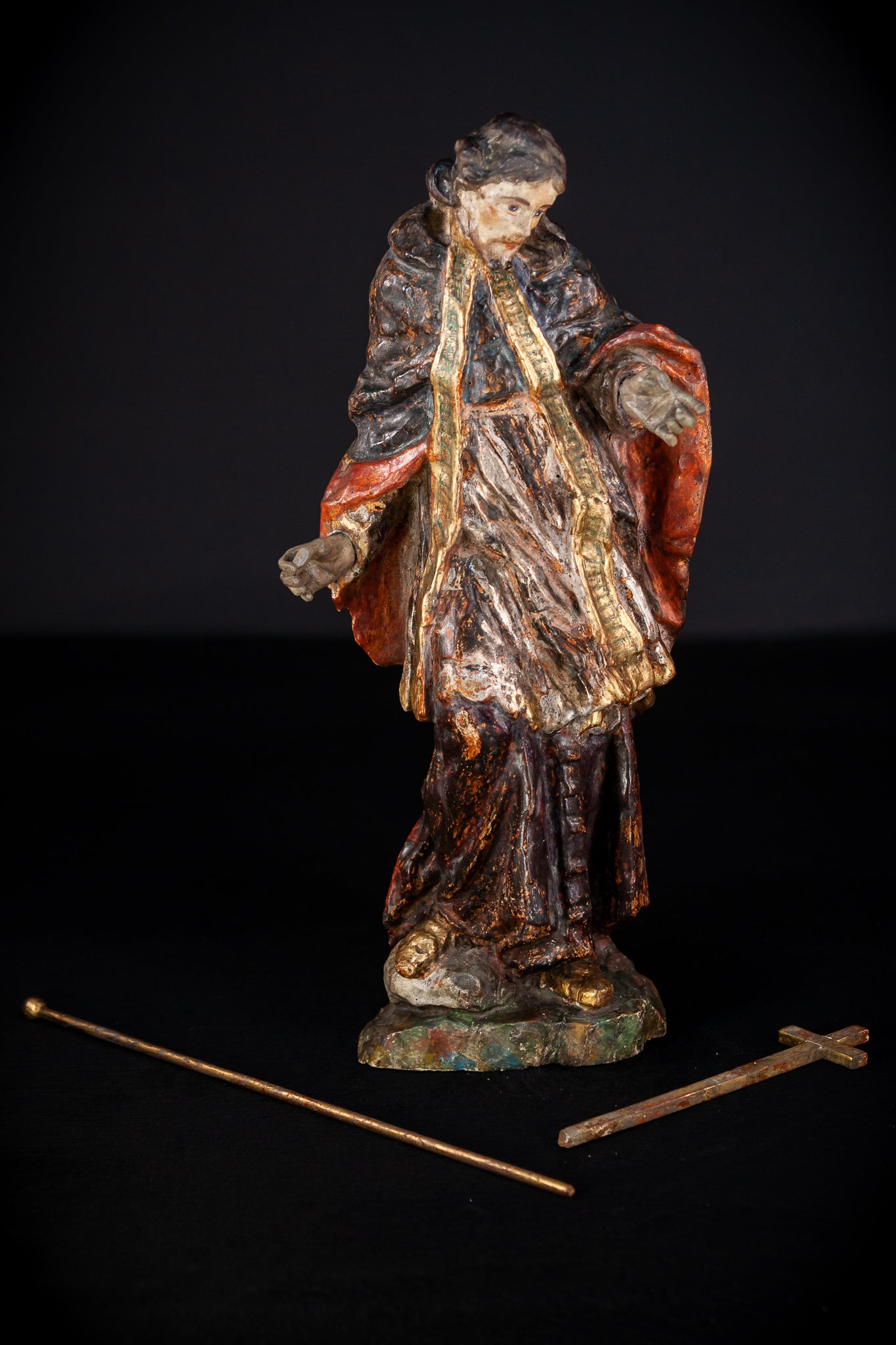 St Francis Xavier Wooden Sculpture | 1700s Antique 18.1” / 46 cm