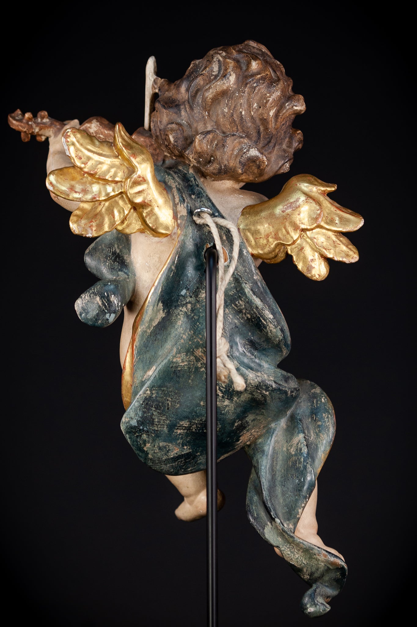Angel Wood Carving Figure | Mid 1900s Vintage | 17.7" / 45 cm