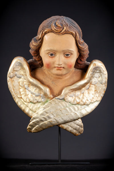 Angel Wood Carving Figure | 1800s Antique | 17.7" / 45 cm
