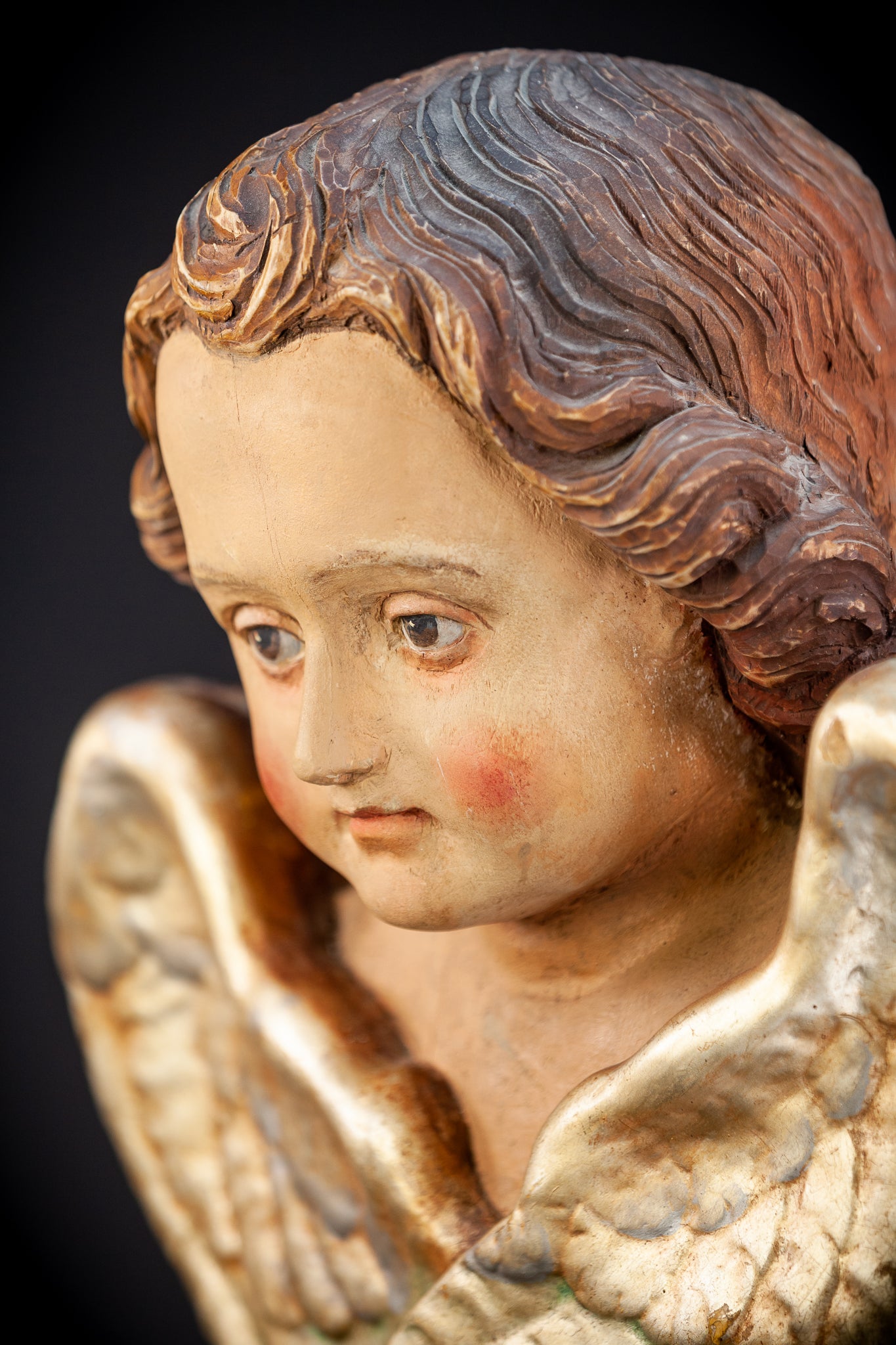 Angel Wood Carving | 1800s Antique | 17.7" / 45 cm