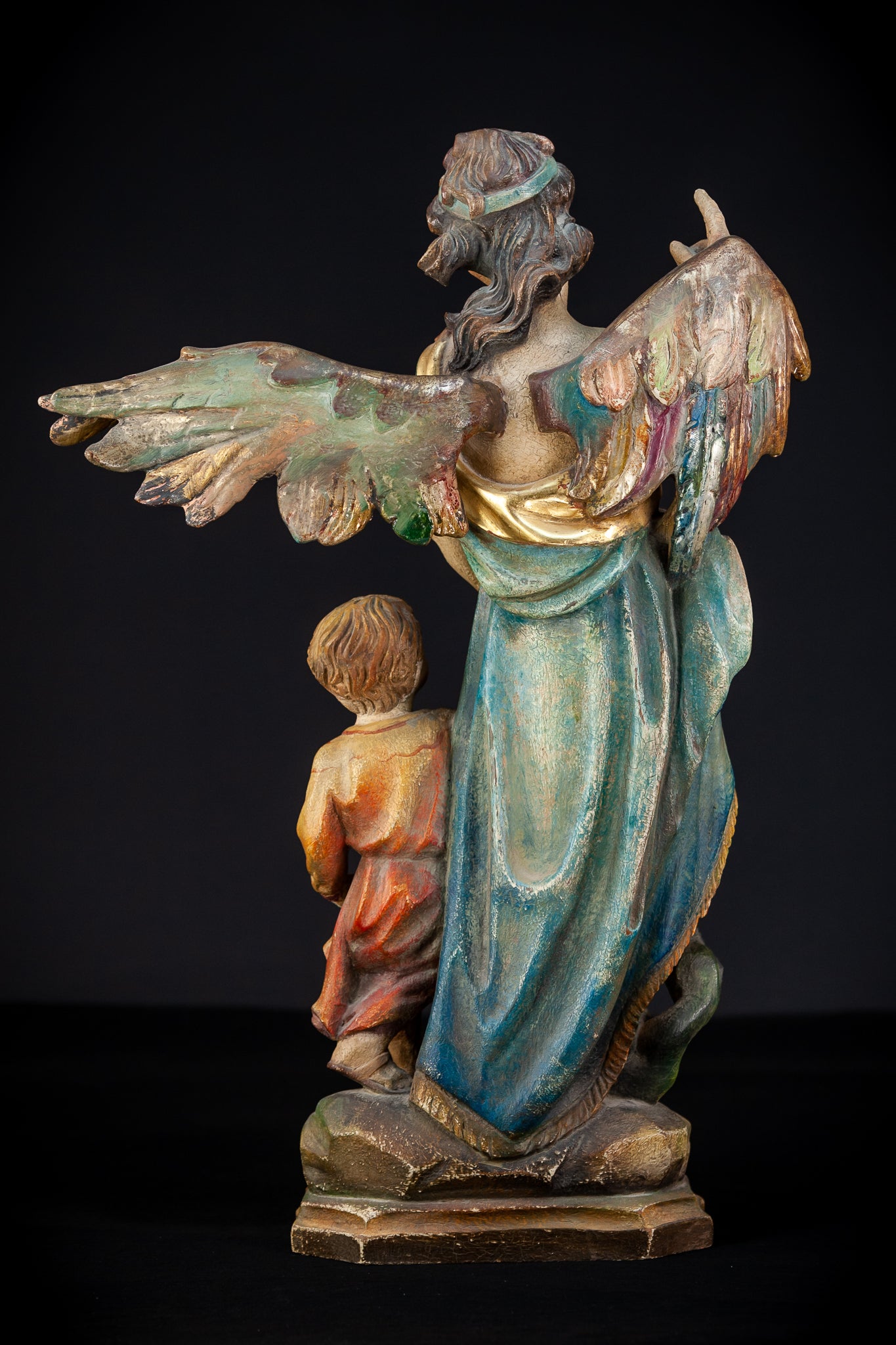 St Raphael The Archangel with Tobias Wood Carving | Antique early 1900s | 23.6” / 60 cm