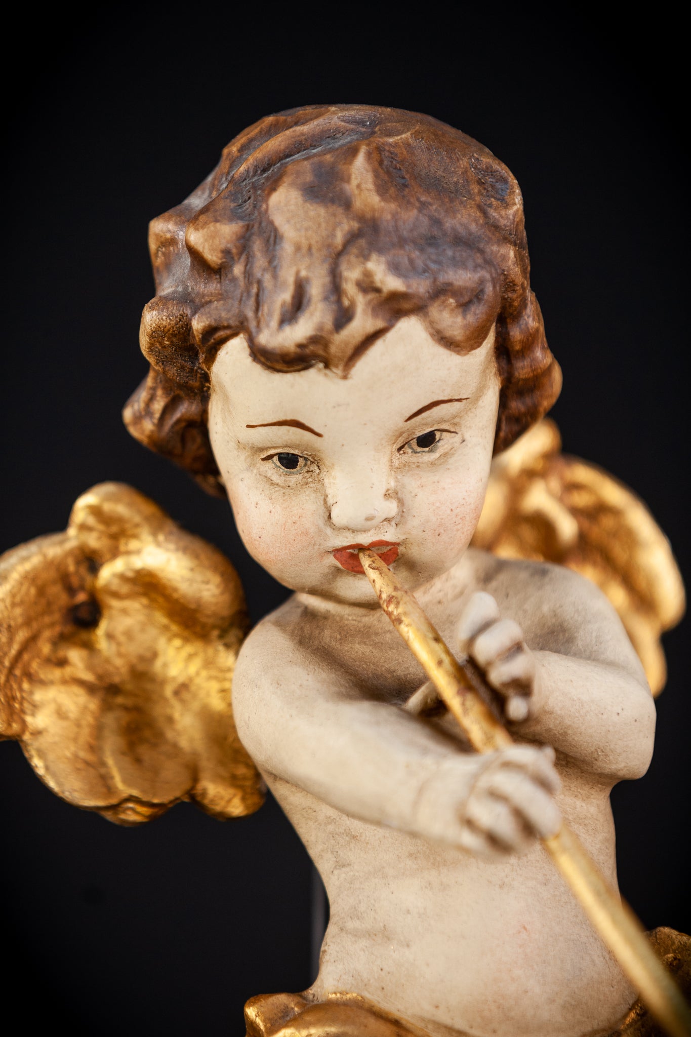 Angel Wood Carving Figure | Mid 1900s Vintage | 11.8" / 30 cm