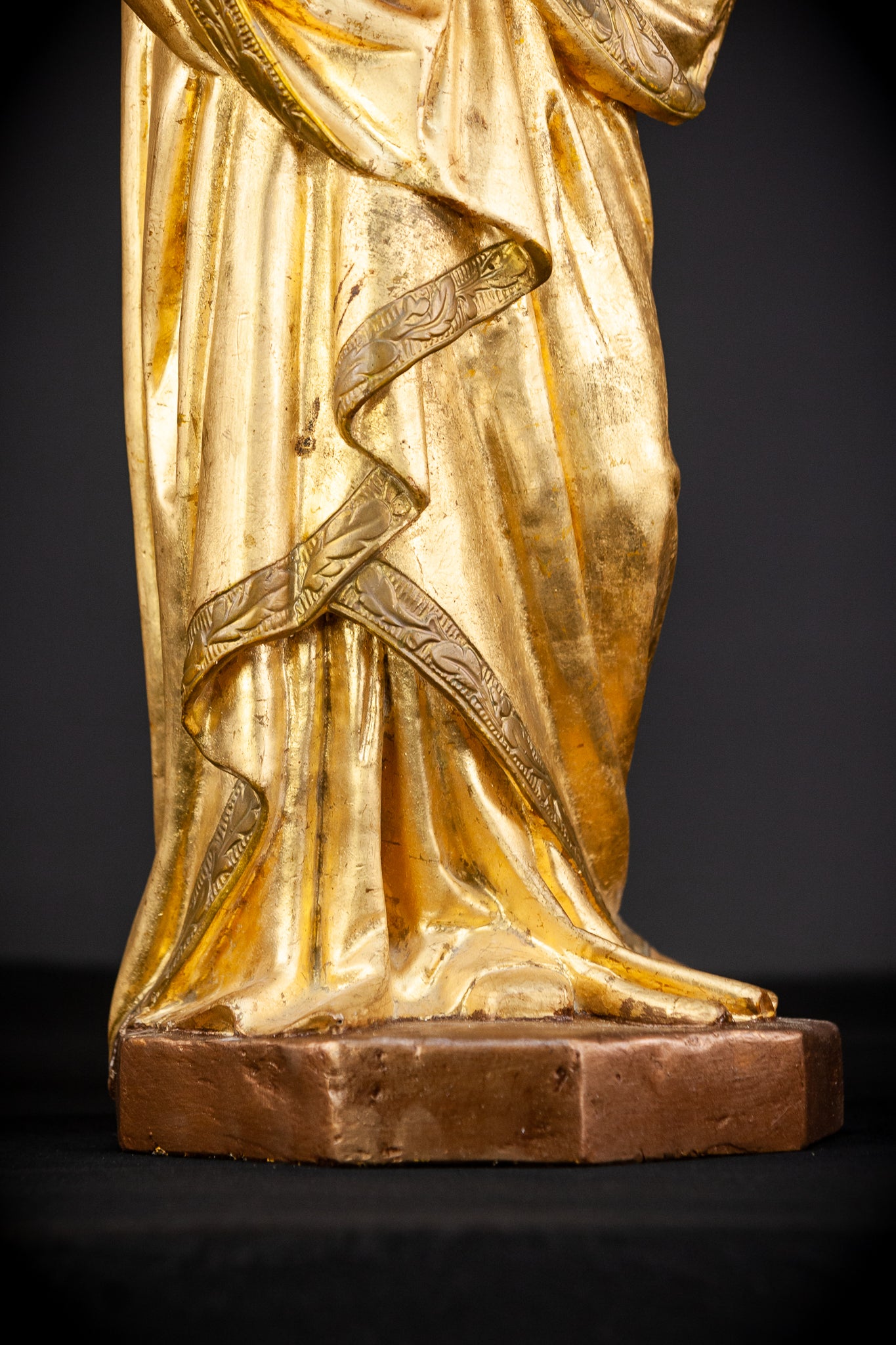 Virgin Mary with Child Jesus Gilded Wooden Sculpture | 1800s Antique | 27.2”/ 69 cm