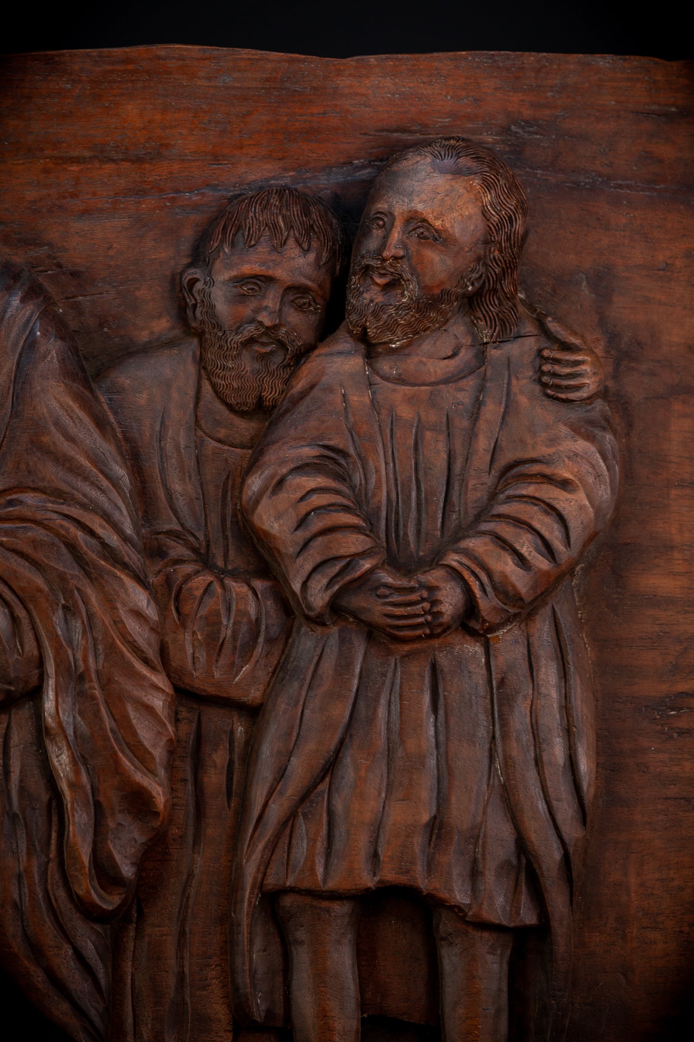 Jesus Blessing The Blind Beggar | Wood Carving | 1700s Antique | 27.6" / 70 cm