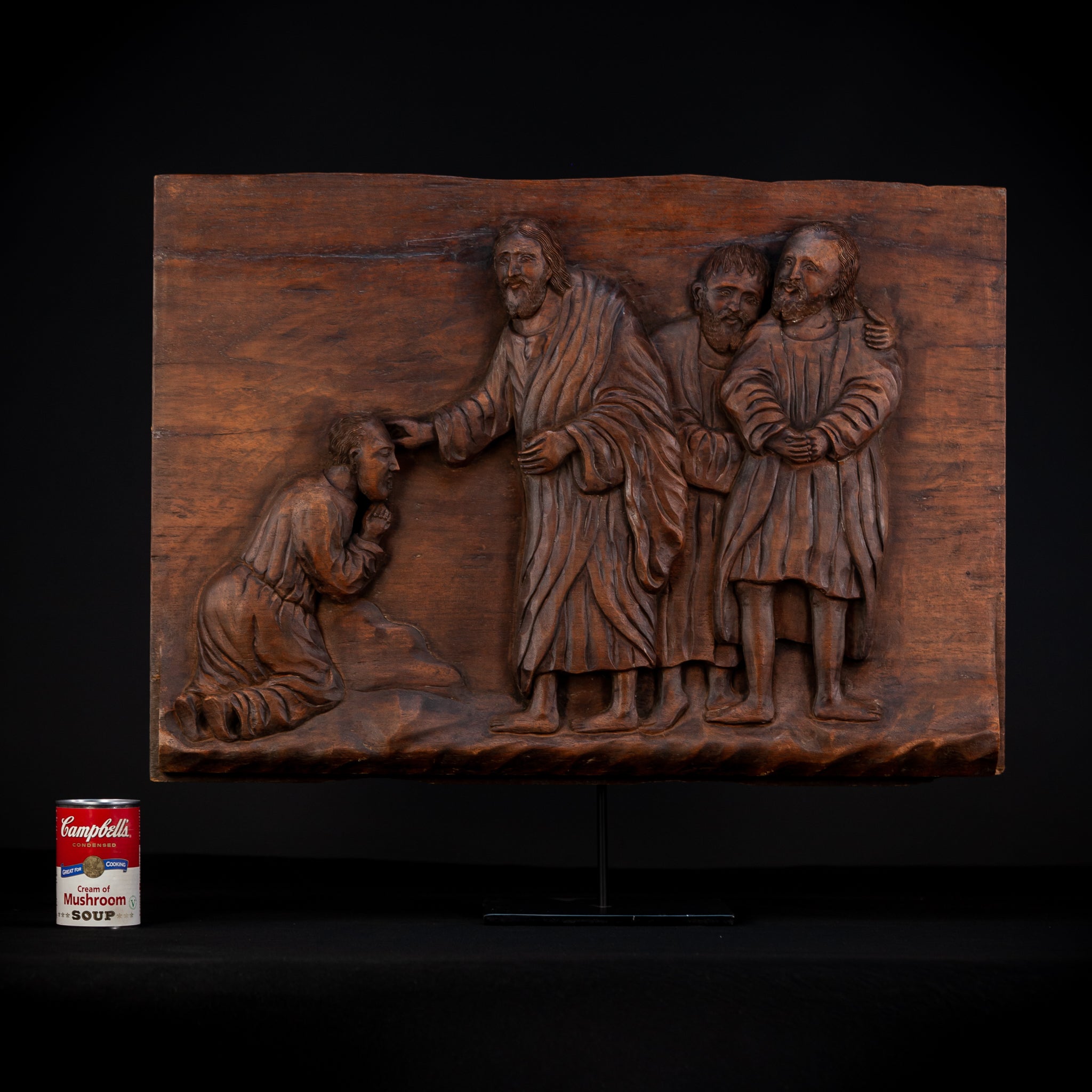 Jesus Blessing The Blind Beggar | Wood Carving | 1700s Antique | 27.6" / 70 cm