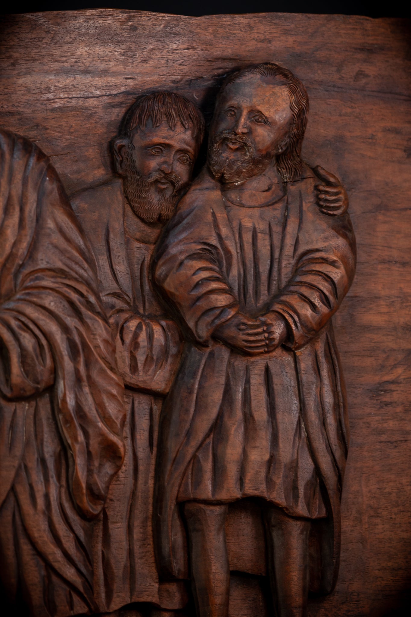 Jesus Blessing The Blind Beggar | Wood Carving | 1700s Antique | 27.6" / 70 cm