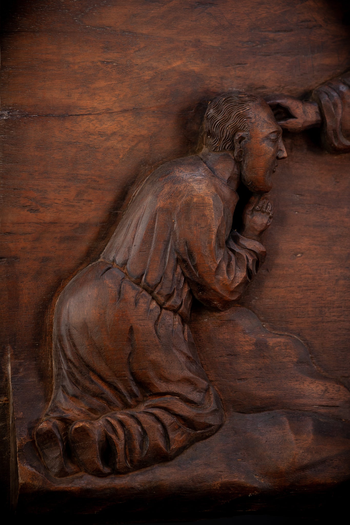 Jesus Blessing The Blind Beggar | Wood Carving | 1700s Antique | 27.6" / 70 cm