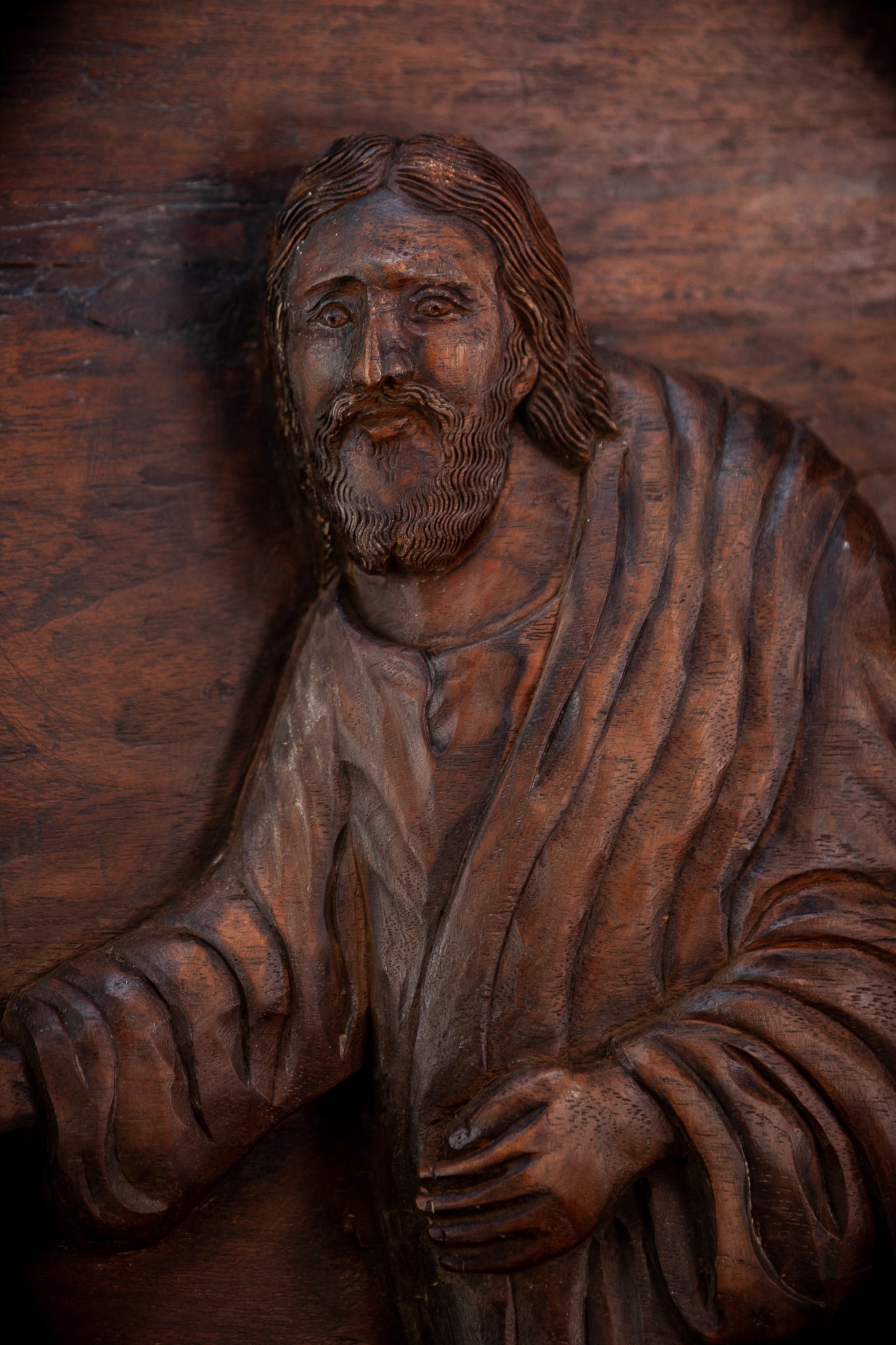 Jesus Blessing The Blind Beggar | Wood Carving | 1700s Antique | 27.6" / 70 cm