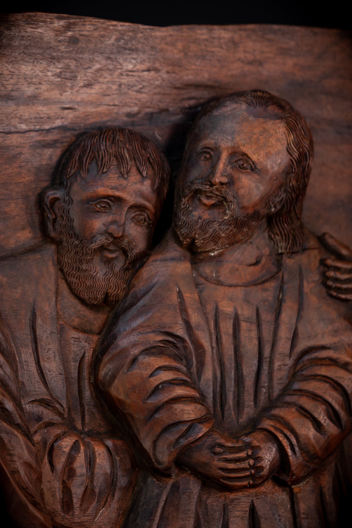 Jesus Blessing The Blind Beggar | Wood Carving | 1700s Antique | 27.6" / 70 cm