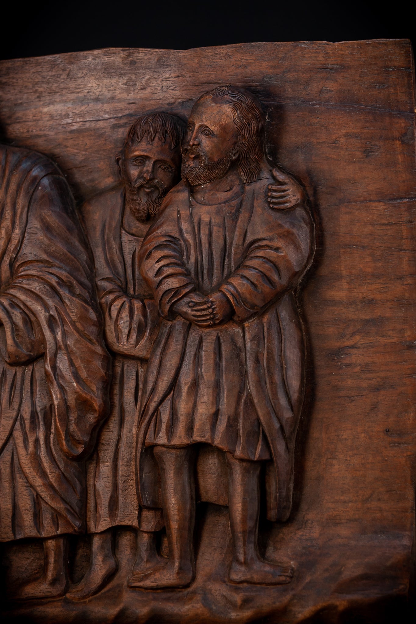 Jesus Blessing The Blind Beggar | Wood Carving | 1700s Antique | 27.6" / 70 cm