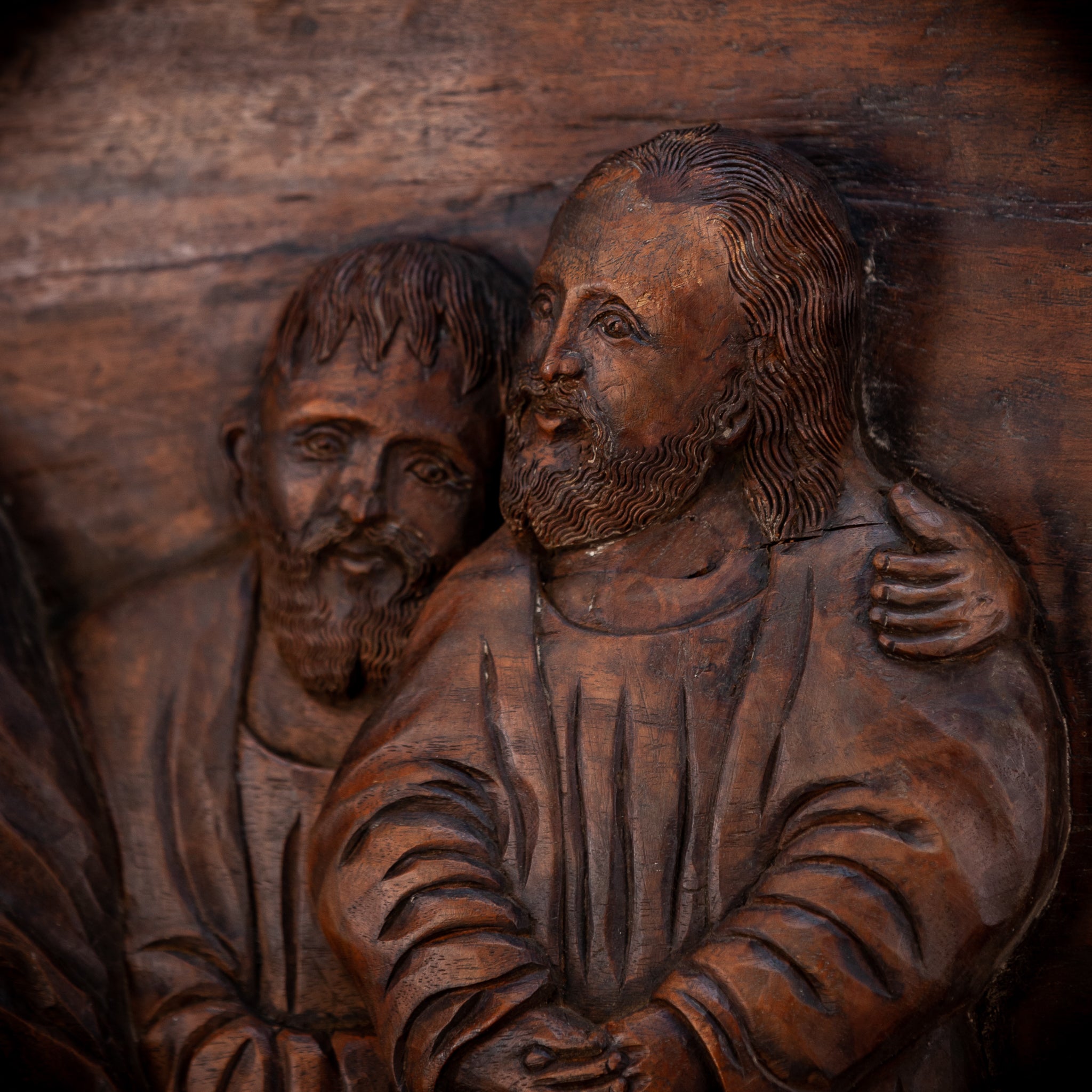 Jesus Blessing The Blind Beggar | Wood Carving | 1700s Antique | 27.6" / 70 cm