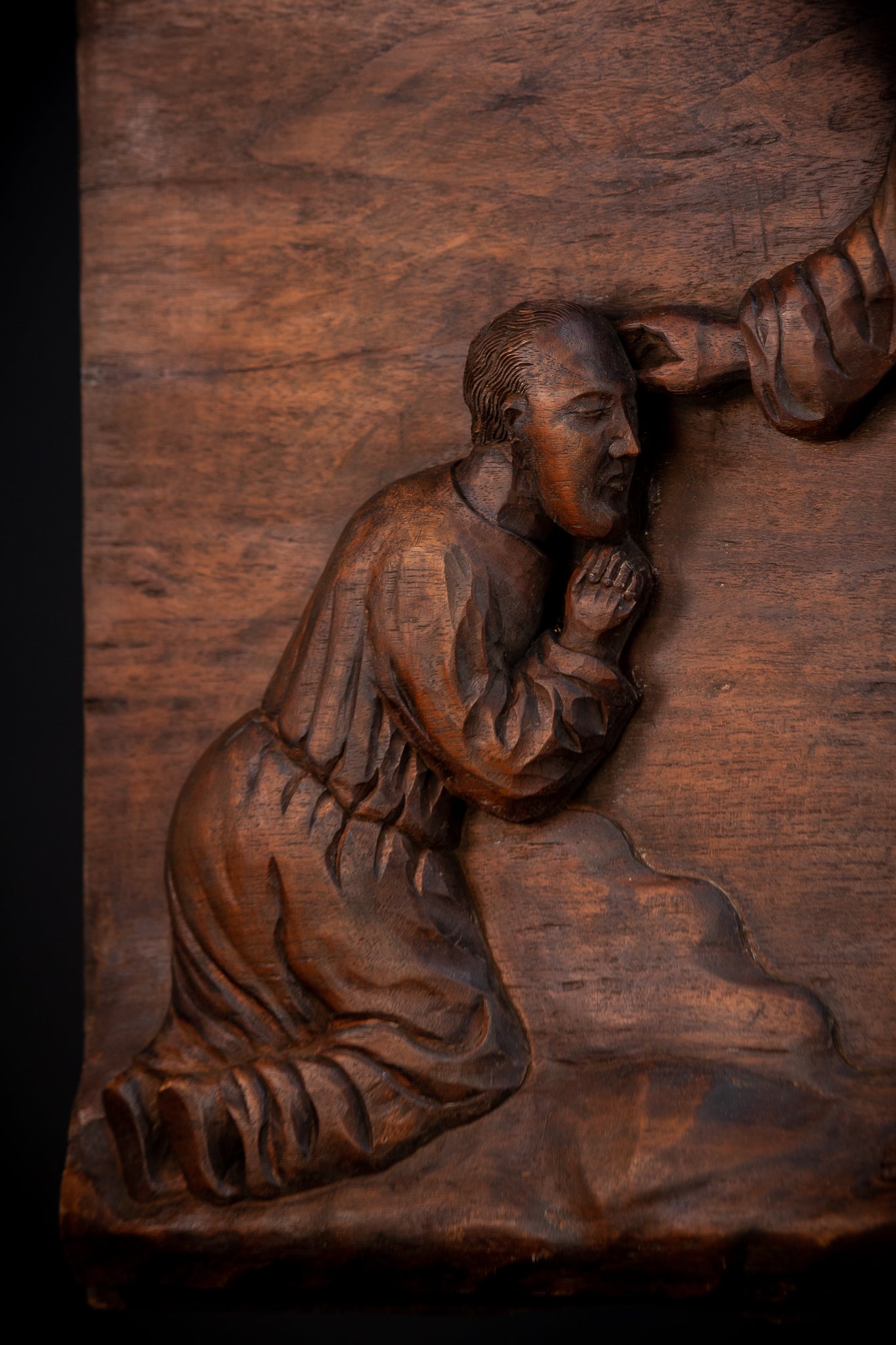 Jesus Blessing The Blind Beggar | Wood Carving | 1700s Antique | 27.6" / 70 cm