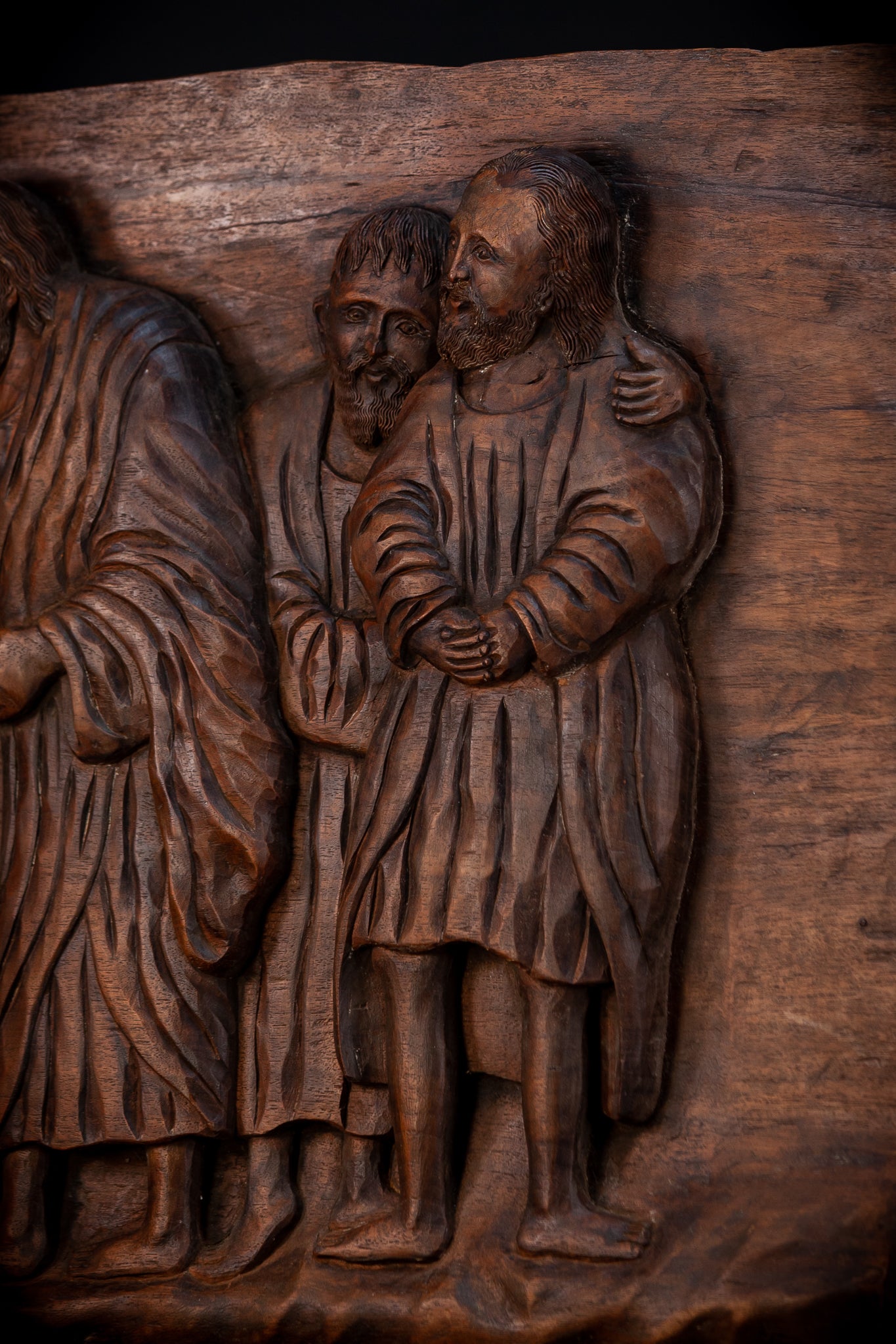 Jesus Blessing The Blind Beggar | Wood Carving | 1700s Antique | 27.6" / 70 cm