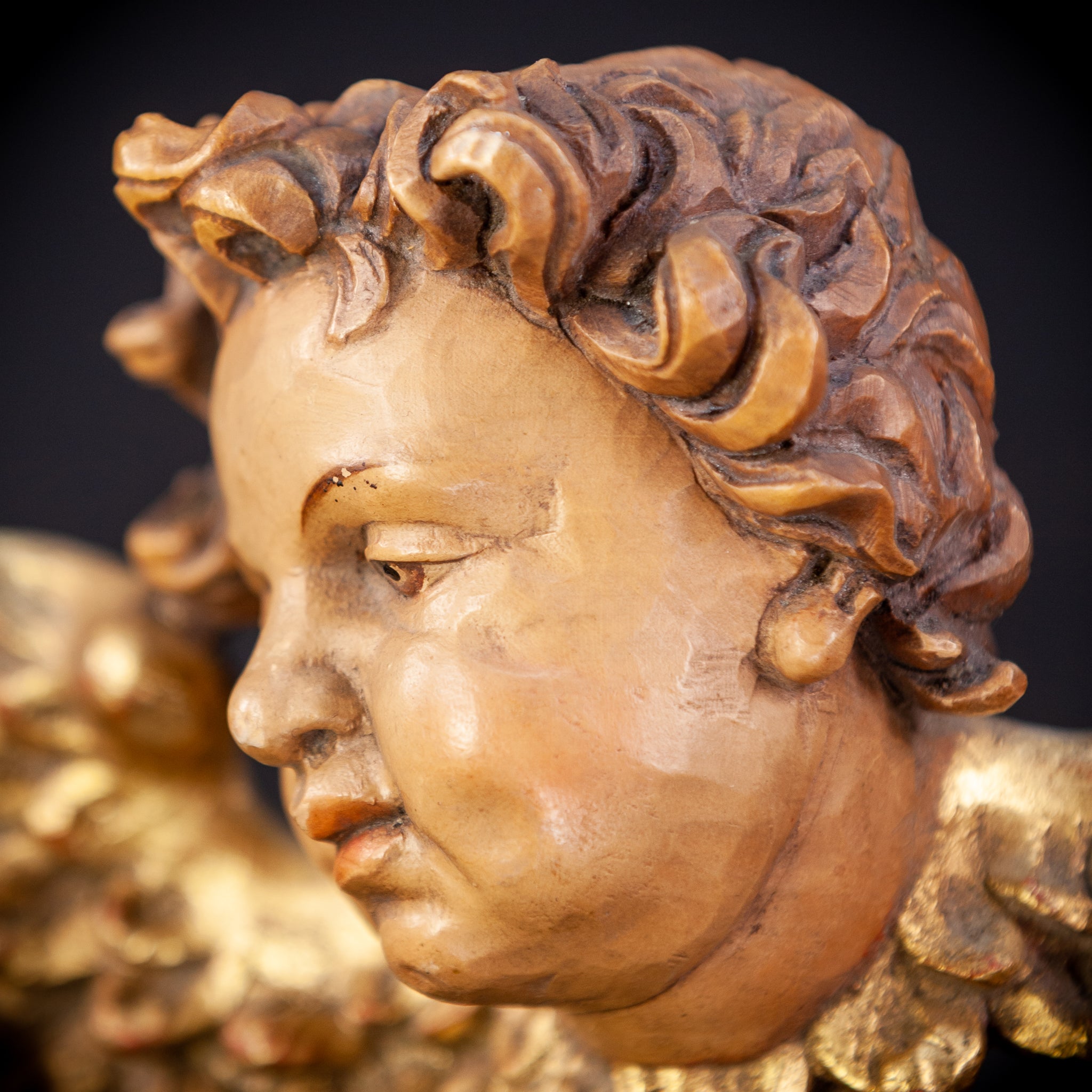 Angel Wood Carving Sculpture B | Vintage 9.4" / 24 cm
