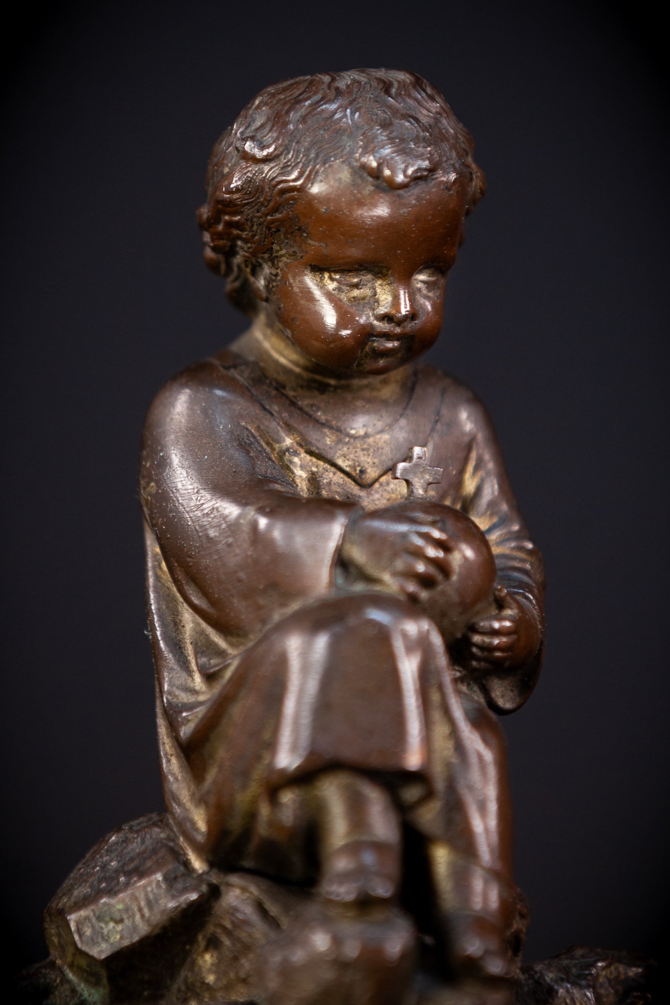 Child Jesus Antique Statue | Bronzed Metal Figure 6.1"