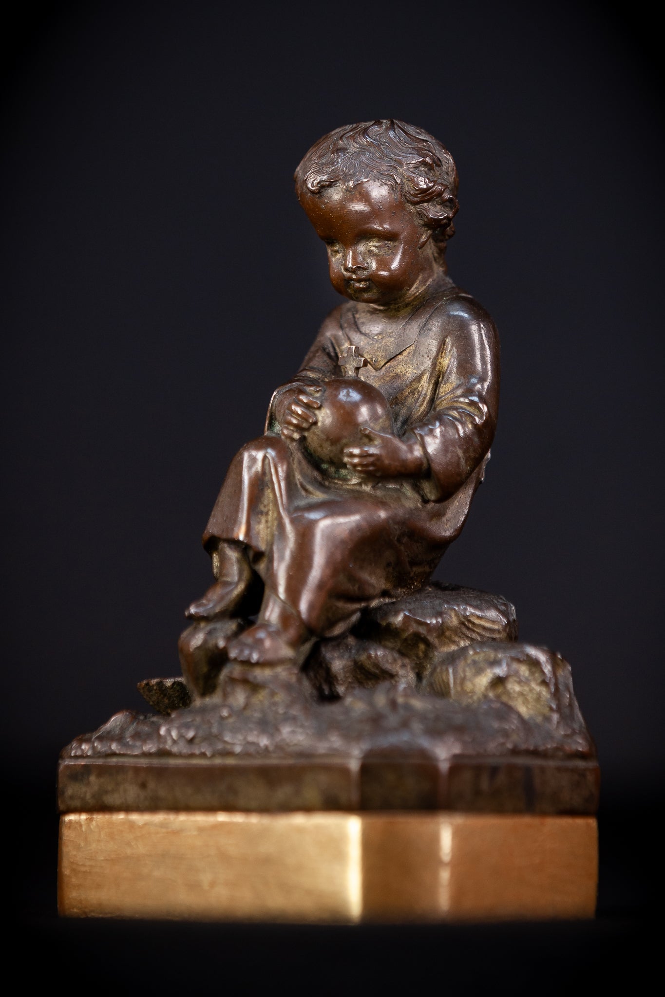 Child Jesus Antique Statue | Bronzed Metal Figure 6.1"